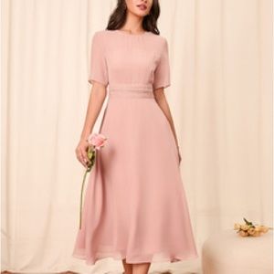 Elegant pink A-line chiffon midi dress